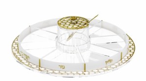 Picture of Lucite Round Simanim Tray Swivel Honeycomb Design Gold 12"
